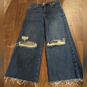 Frame Womens High Rise Wide Leg Cropped Jeans Blue Size 27 Distressed